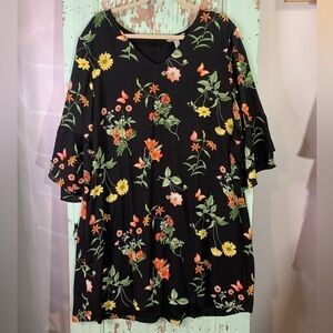 NWT Women’s black with multi-colored floral print v-neck dress